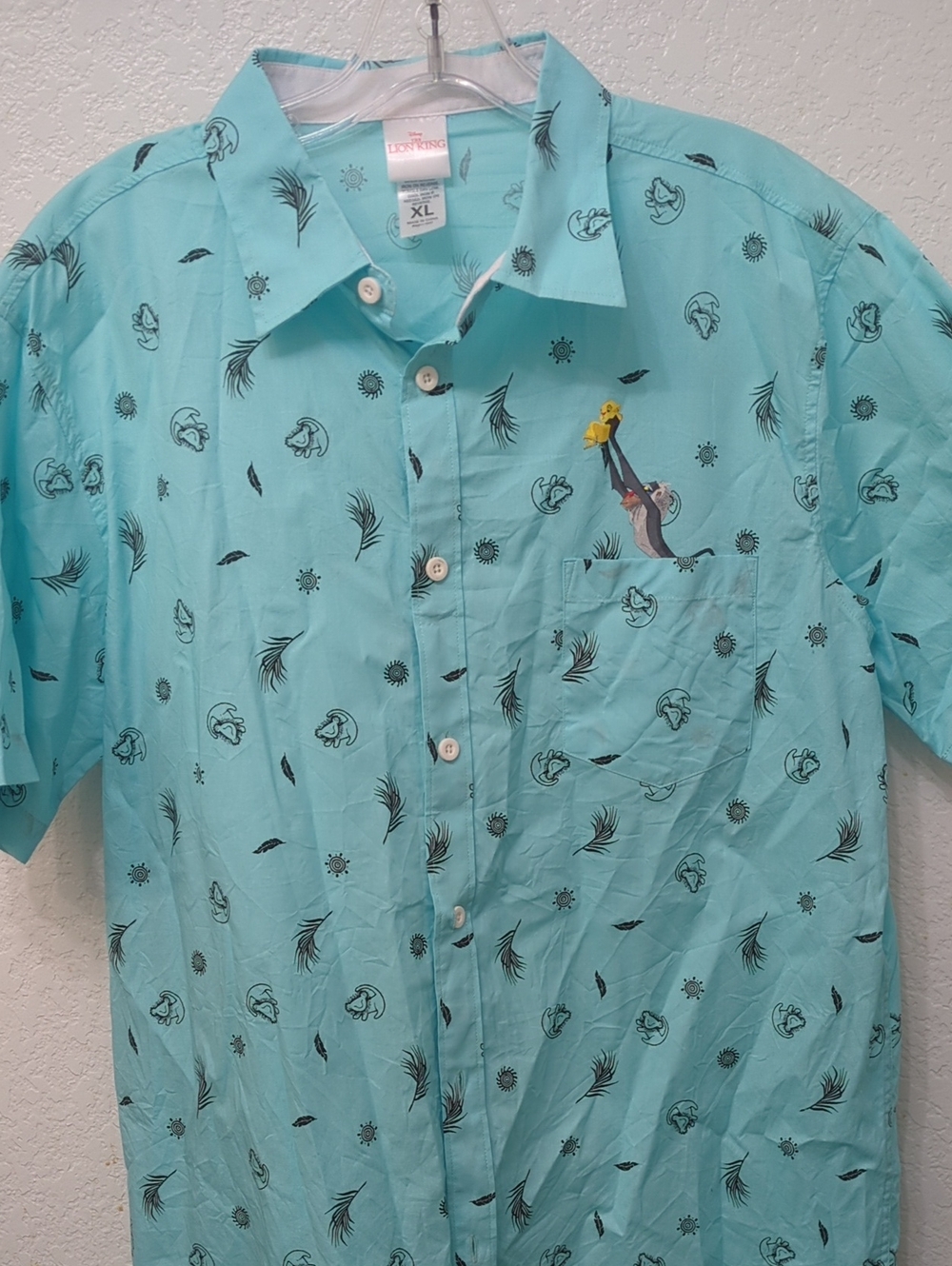 Disney Men's Turquoise Short-Sleeve Button-Up Shirt with Print - XL
